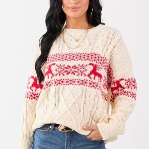 Fair Isle Cable Knit Crew Neck Sweater